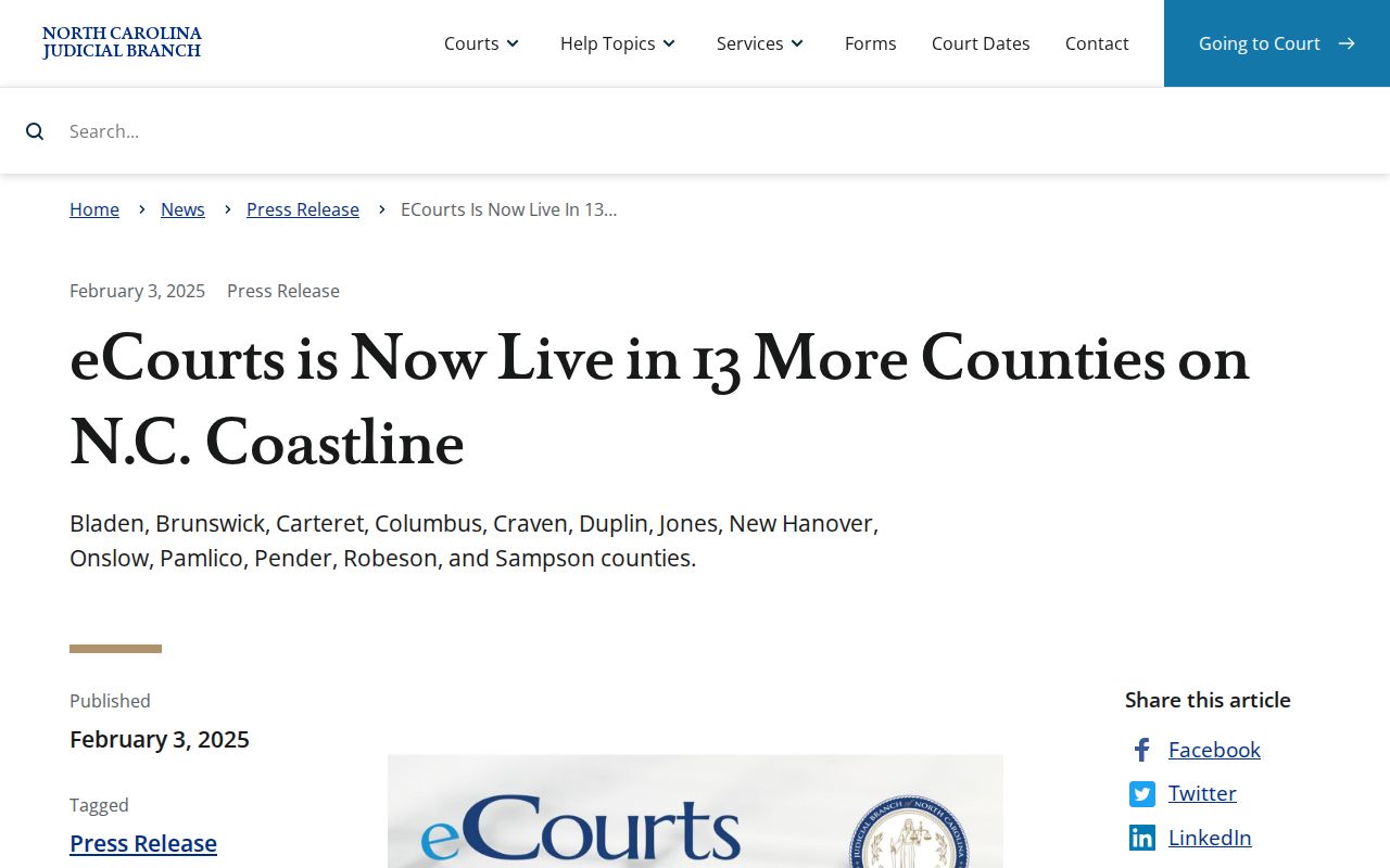 Bladen County case search and the Track 7 eCourts go-live announcement