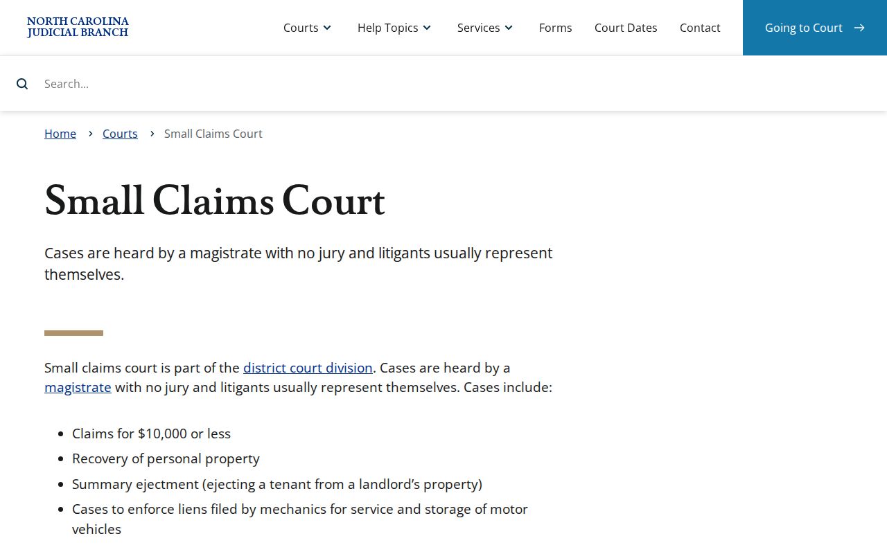 Bladen County civil dockets and the North Carolina small claims court route