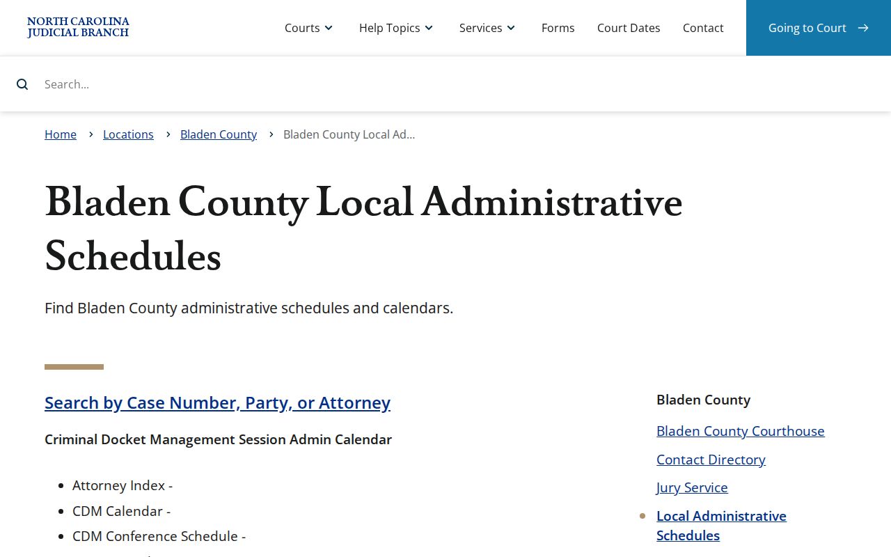 Bladen County court calendar administrative schedules source