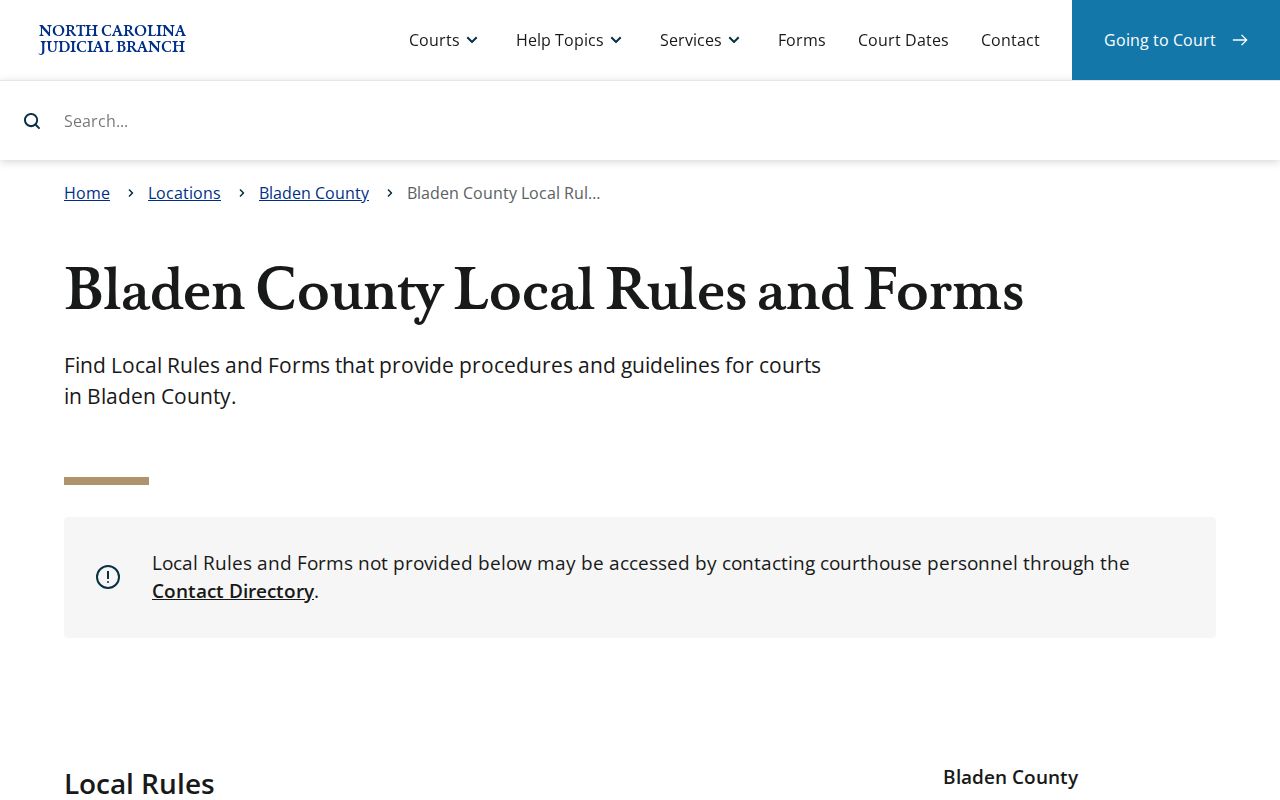Bladen County court calendar local rules and forms source