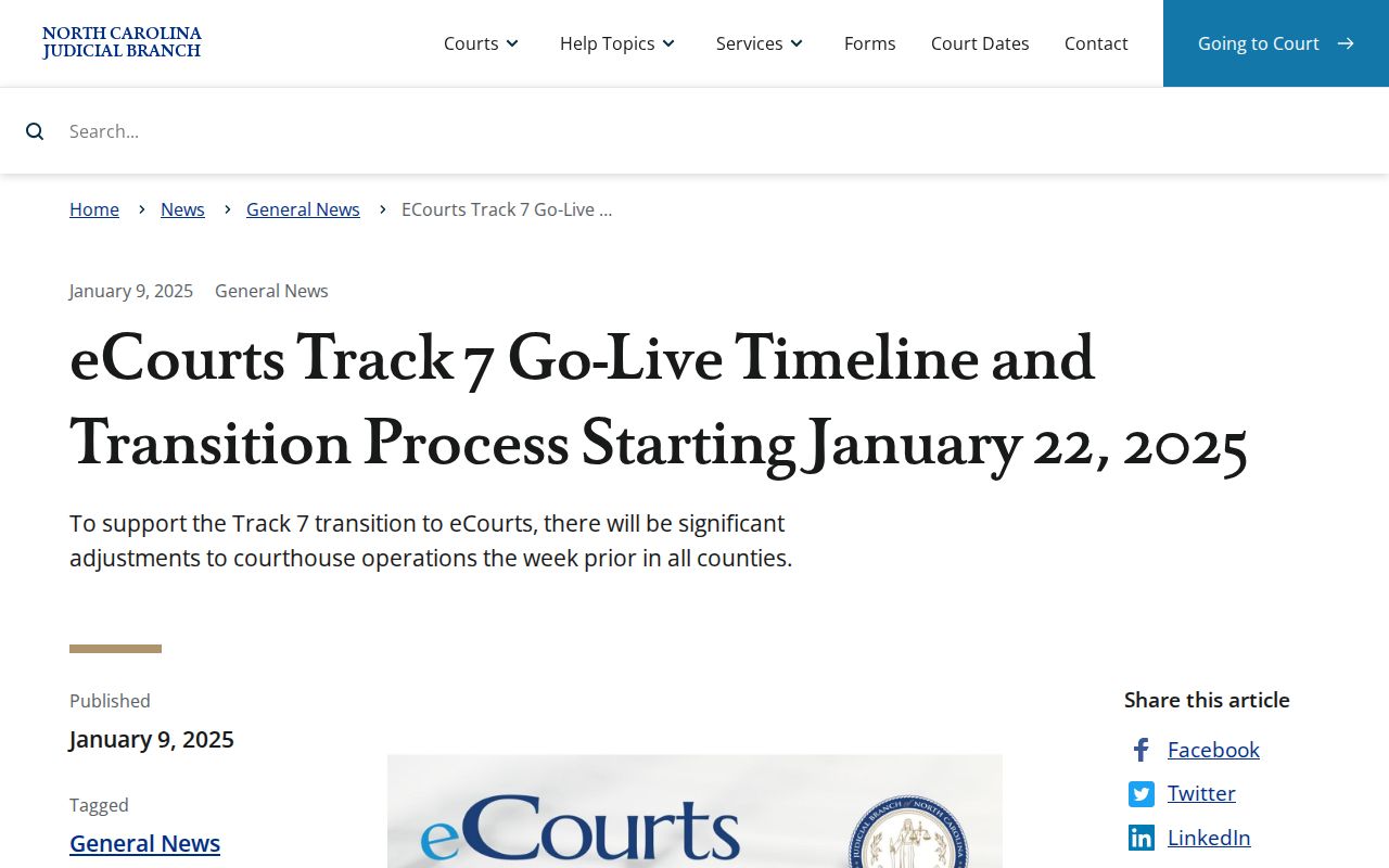 Bladen County court calendar eCourts Track 7 transition source