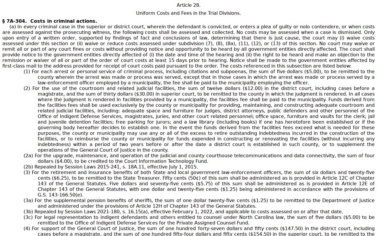 Bladen County court records statutory court copy fee source