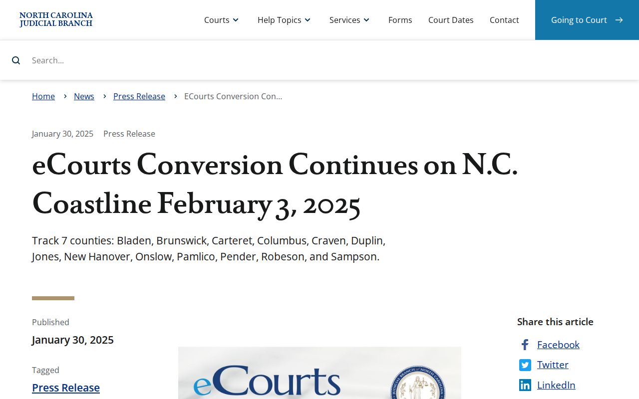 Bladen County criminal dockets and the Track 7 eCourts conversion notice
