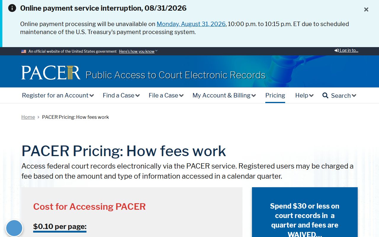 Elizabethtown court docket federal PACER records boundary