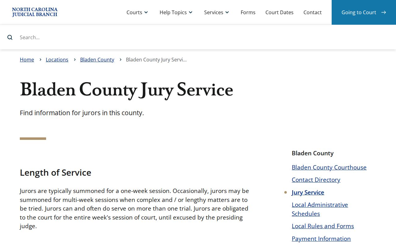 Bladen County court docket calendar and jury information