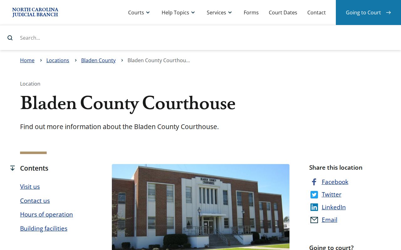 Bladen County court docket courthouse access in Elizabethtown