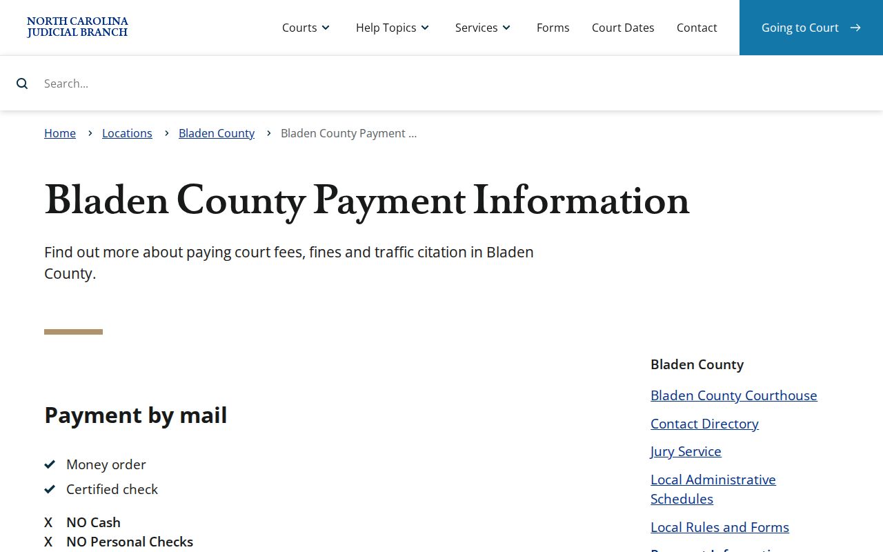 Bladen County traffic court records payment information source